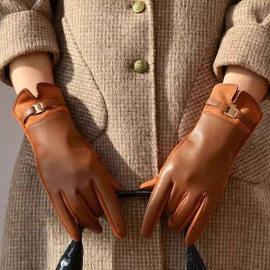 Yousheng Women Winter Touchscreen Gloves Suede And Faux Leather Gloves Plush Lined Warm Gloves for Driving Commuting Gathering