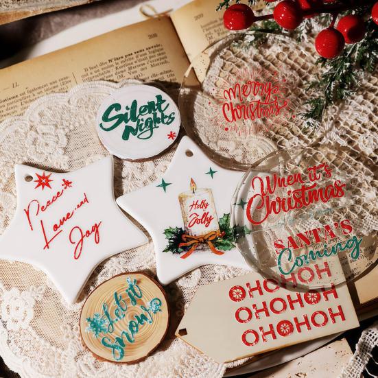 Yuletide Memories Stickers Rub-on Transfer Stickers Scrapbook Journal Stickers for Christmas Cards Photo Album