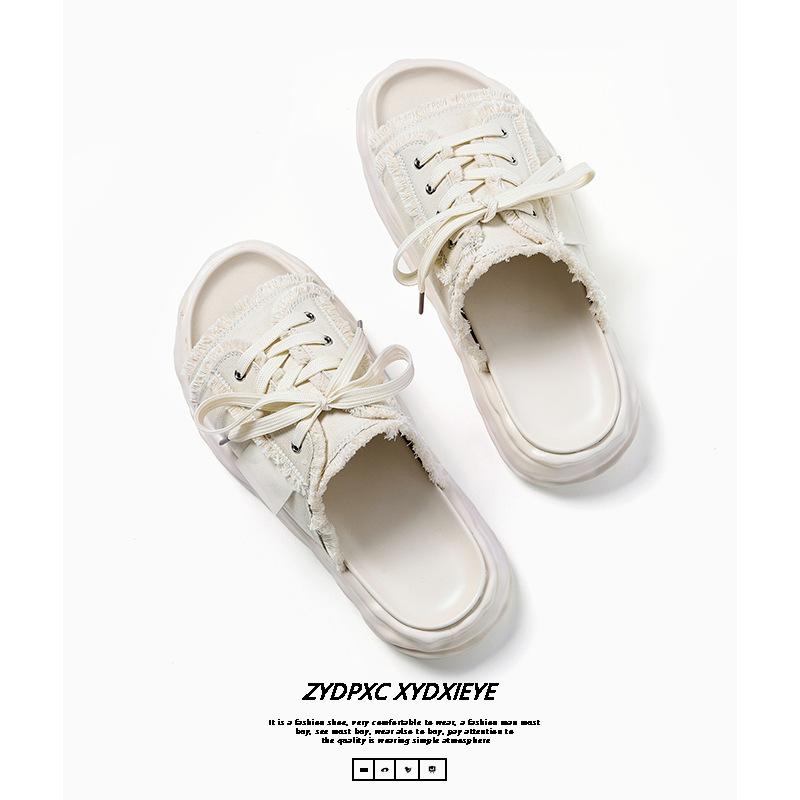 New niche design one-word version men's slippers muffin bottom height increase versatile casual breathable slippers 4888-R