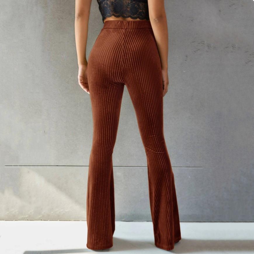 Nové stylové kalhoty pro ženy Slim Fit Vintage Fashion Flare Kalhoty s vysokým pasem Elastické kalhoty