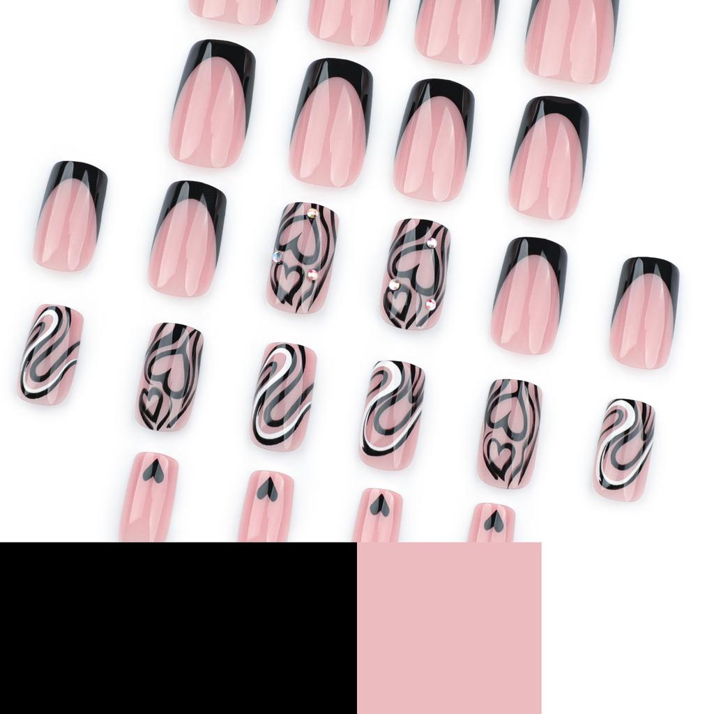 Love Curve Colored Diamond French Wearing Nail Short Rectangular Nail Fake Nails Nail Piece Manicure Fake Nails