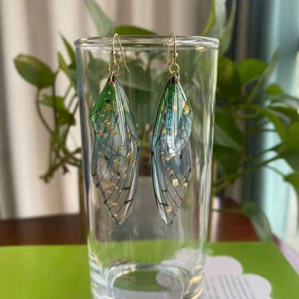 Fairy Clear Butterfly Drop Earrings Gradient Resin Dangle Earrings Bling Foil Rhinestone Simulation Wing Earring
