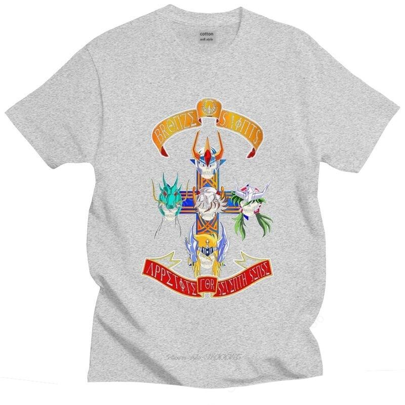 Mens Saint Seiya Knights Of The Zodiac Characters T Shirt Short-Sleeve Cotton Tshirts Cool T-shirt Japanese Anime Tee Clothing