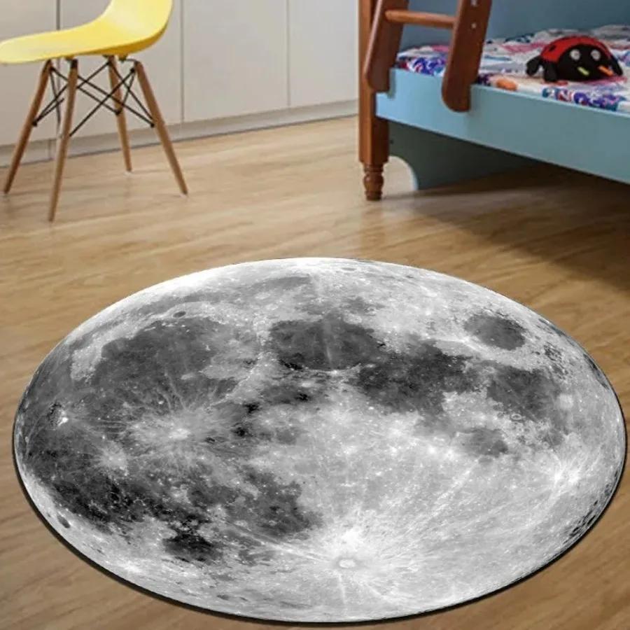 Celestial Round Floor Mat Featuring Earth Moon and Mars Anti-Slip Carpet for Bedroom Computer Chair Unique Rug for Home Decor