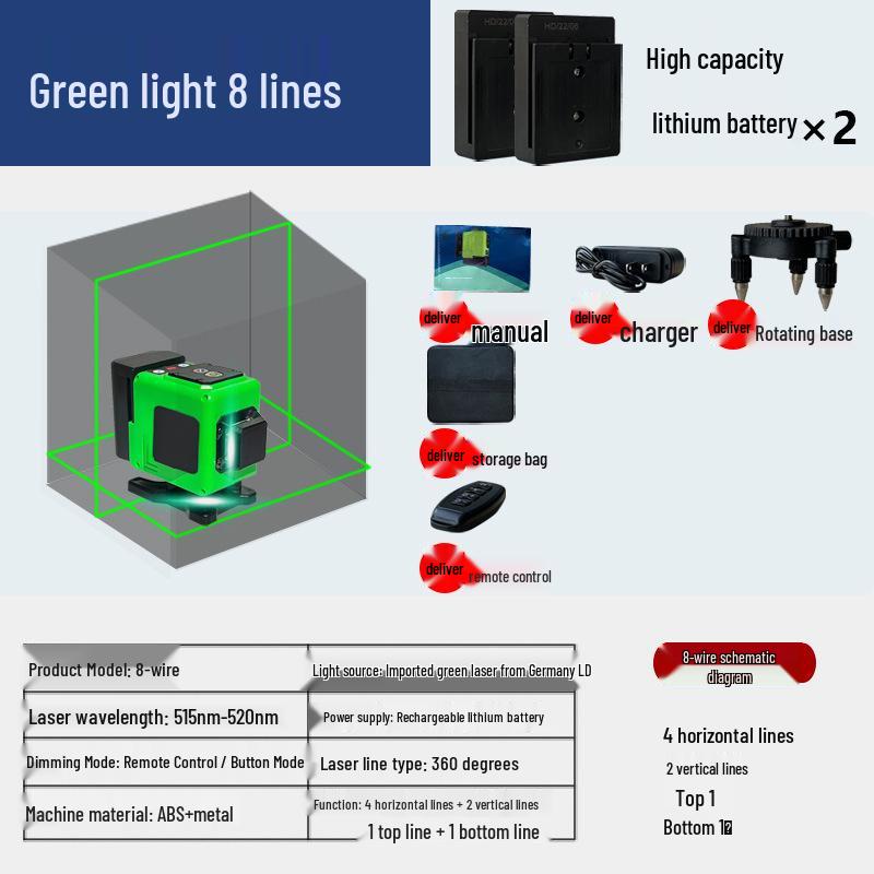 12-Line High-Precision Green Laser Level with Strong Light and Self-Leveling