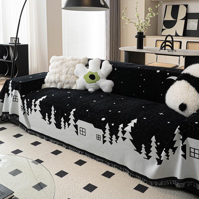 Christmas Atmosphere Sofa Cover Cloth Chenille American Retro Red Sandscarf Anti-Slip Sofa Cushion Cover Multifunctional Blanket