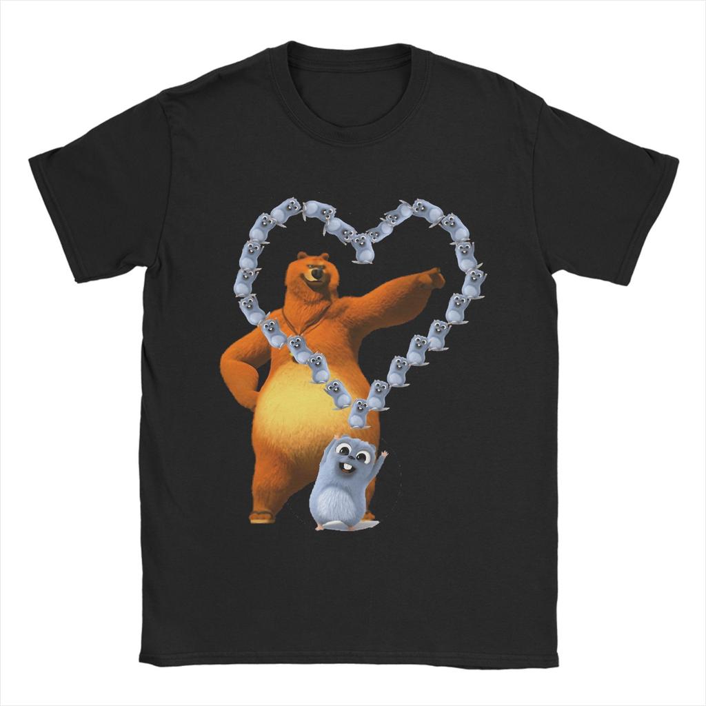 Grizzly and Lemmings Tshirt Men Cotton Tops Novelty Cartoon O-neck Short Sleeve