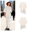 Womens Lace Patchwork T-Shirt Street Style U-Neck Mid Sleeve Long Top XS-L