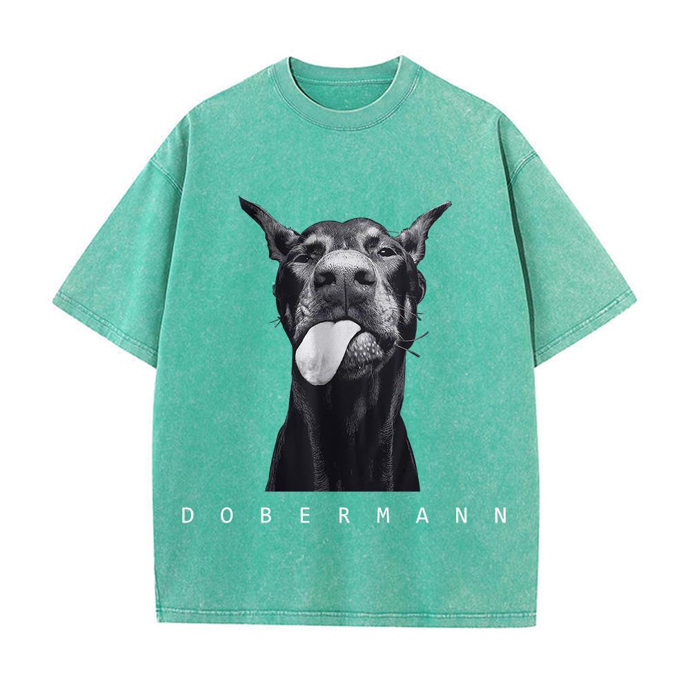 Womans Cotton Washed TShirts Fashion Creativity Doberman Printing Short Sleeve ONeck Loose Distressed Street Female Clothes