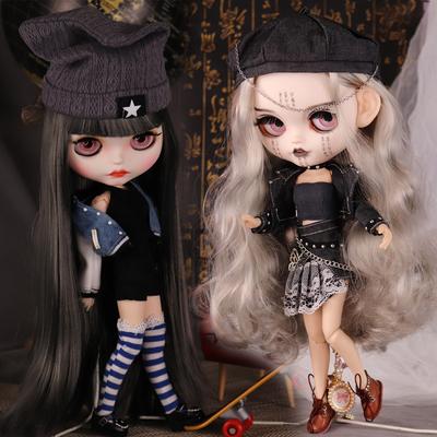 Conjuntos Para Muñeca ICY DBS Blyth Abrigo Negro Vestido Cool Traje Para 1/6 BJD Ob24 Monster High Chica Anime