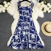 New European and American women's clothing fashion popular printing suspender long dress vacation
