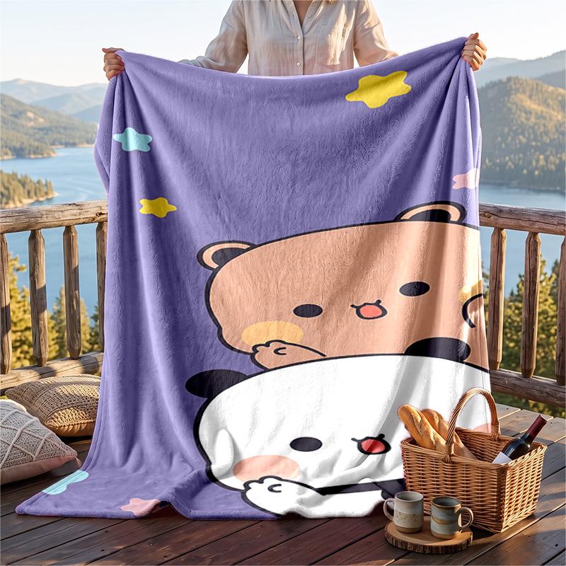 Warm Flannel Blanket Bubu Brownie Pattern, Lightweight Comfortable Throw Blanket for Bed Sofa Use