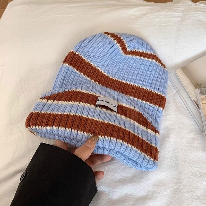 Hat Style Versatile Minimalist Retro Stripes Womens Warm Hatsbeanie Knitted