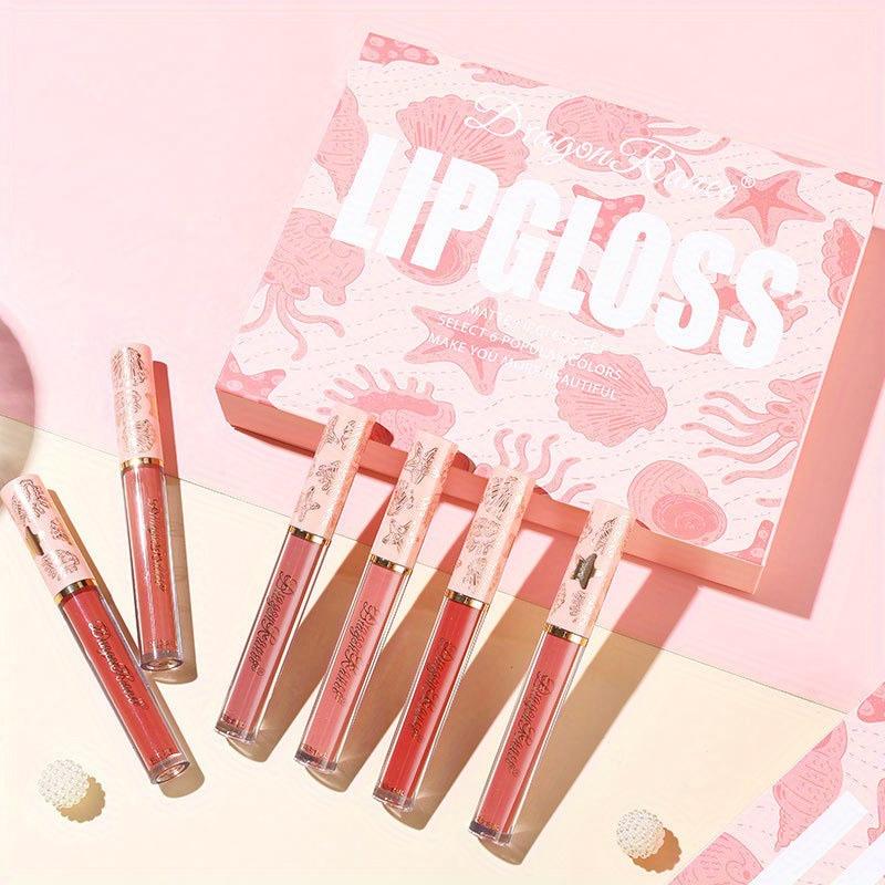 6 Stück/1 Box Lipgloss-Set, flüssiger Lip Rouge, mattierter Lippenstift, wasserfeste Lippenglasur, einfach zu färben