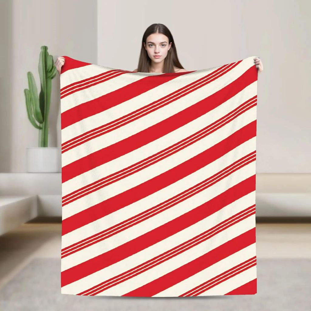 Cozy Candy Cane Christmas Blanket  Warm Soft Plush Throw for Bedroom Living Room Couch Decorative Flannel Bedspread
