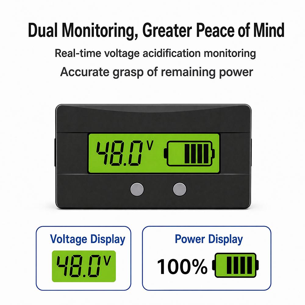 LCD Voltage Meter for 11V 11V 18V For Acid Lithium and For LIFEPO1 Batteries with Adjustable Backlight Power Indicator