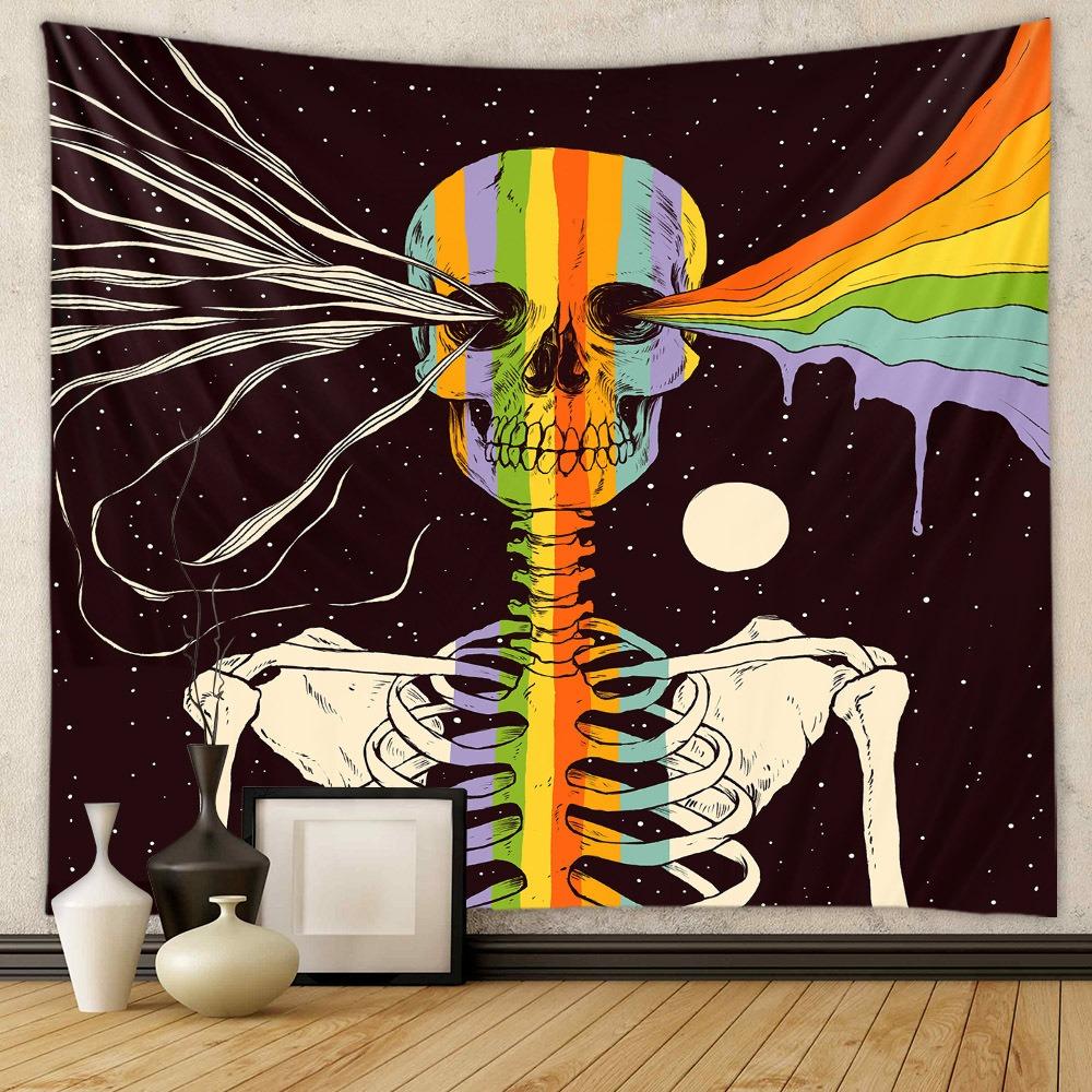 The Lovers Tarot Card Tapestry Skeleton Kissing Wall Hanging Vintage Floral Polyester Decor for Bedroom Living Room Aesthetic