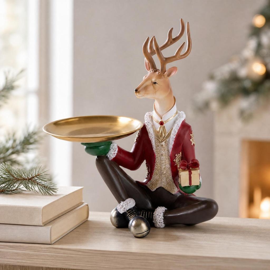 Decorative Figurine Carved Resin Deer with Branching Antlers Ornamental