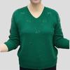 Frühling Herbst Damen V-Ausschnitt Pullover Lockere Passform Strasssteine Lochstrick Überzieh-Pullover