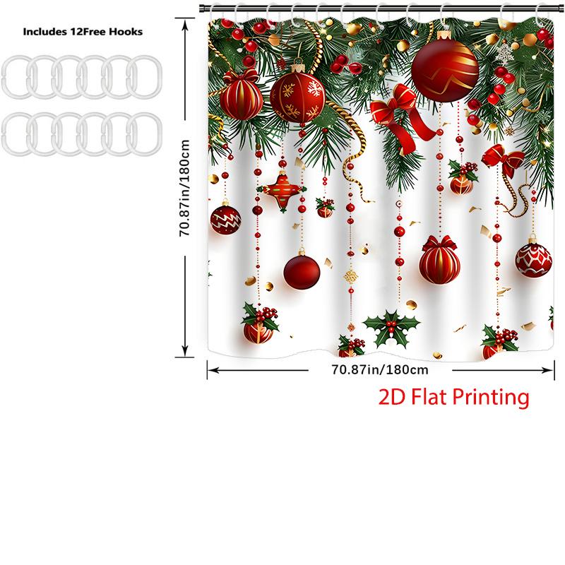 1PC-Christmas piece shower curtain set with 12 hooks, Bathroom Home Decor 2D Flat Printingwashable curtains for home decoration Accessories Home Decor