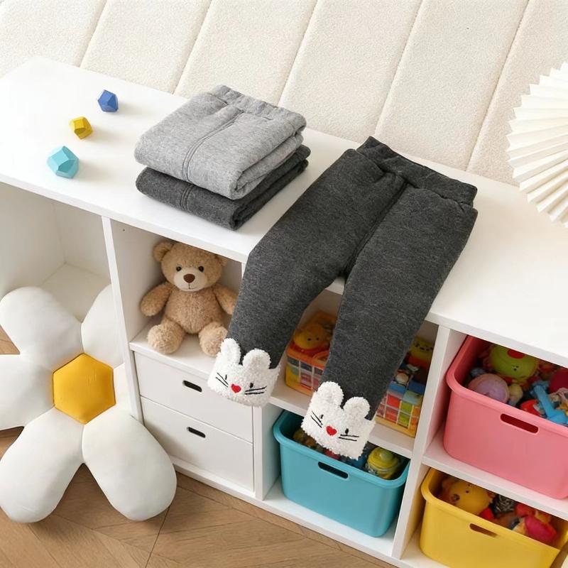 Kleinkind Mädchen Fleecegefütterte Thermo-Hose Bären-Print Verdickte Winter Baumwollhose