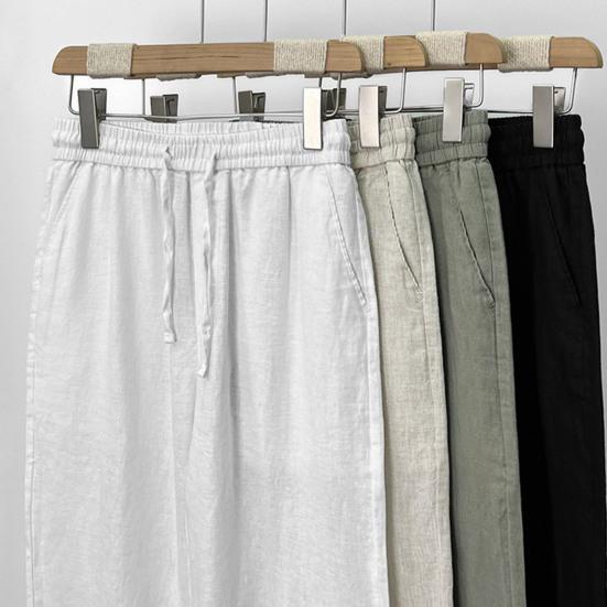 Heren Linnen Broek Casual Losse Pasvorm Rechte Broek met Trekkoord Wijde Pijp Golfbroek Zomerkleding voor Vakantie Reizen Werk Dagelijks Leven