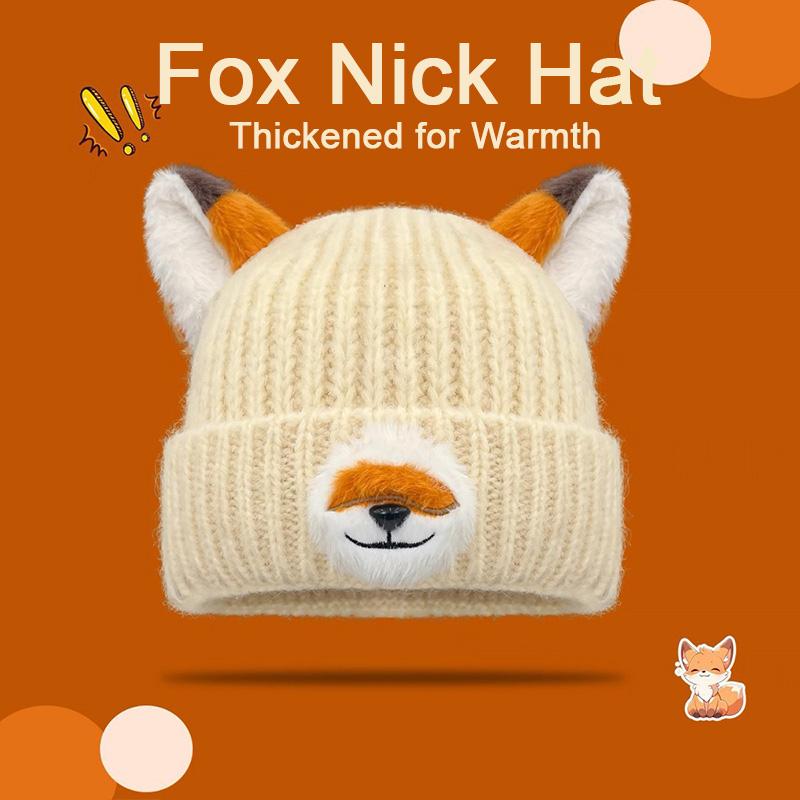 Fashionable Knitted Cap Adorable Fox Nick Anime Cartoon designed for Children Warm plus Versatile in Fall plus Cold Season Show Off Facial Tiny