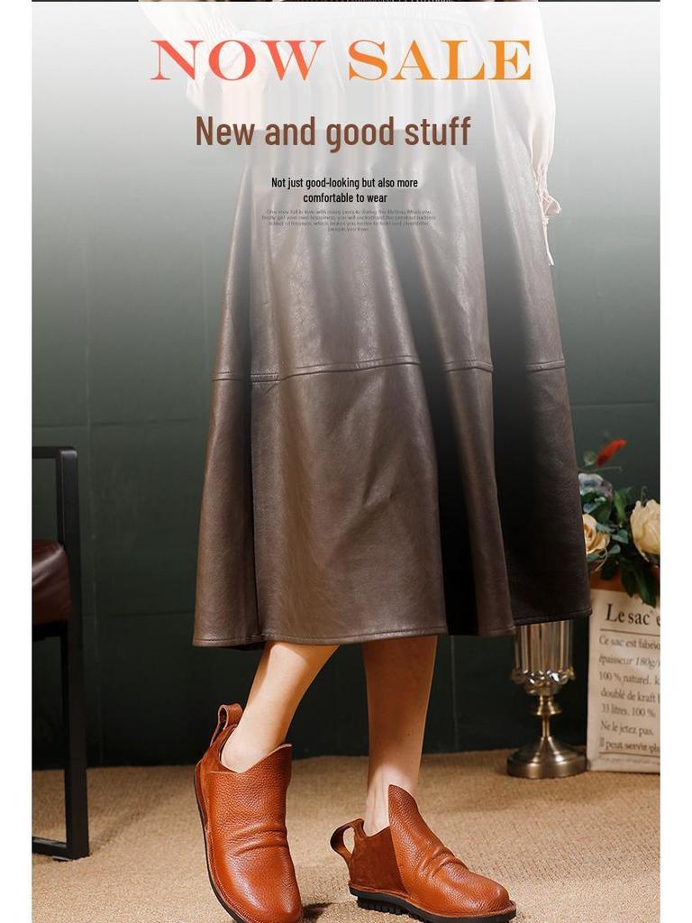 Women's Retro Genuine Leather Slip-on Ankle Boots - Autumn/Winter 2025