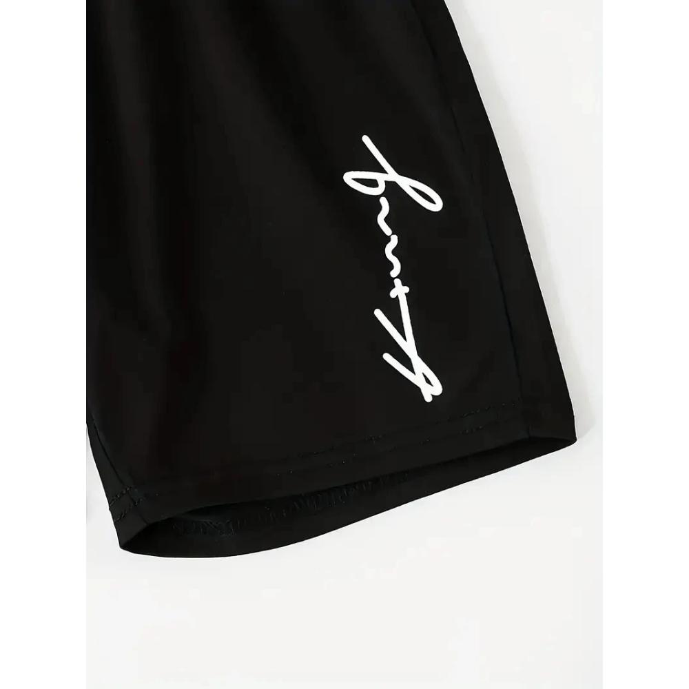 Two Piece Set Boys Short Sleeve Suit Vitality Tricolor Patch Color Designed for Active Boys