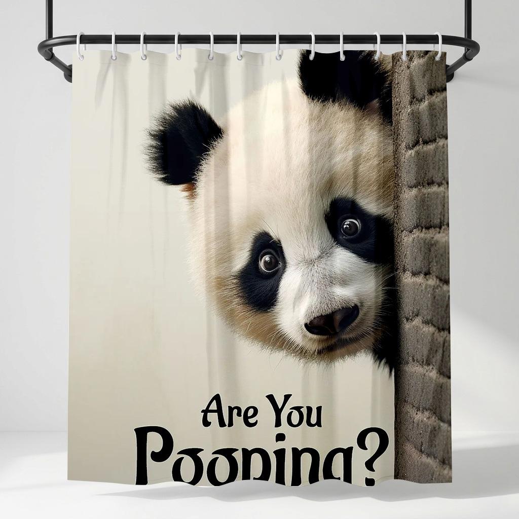 

Funny Panda Are You Pooping Shower Curtain, Humorous Animal Peeking Bathroom Decor, Cute Comedy Fabric Bathroom Curtain W60H190(CM)-1 Pcs