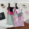 Camiseta sin mangas acanalada de encaje, Tops cortos con cuello Halter para mujer, camisola con botones, camisola con espalda al aire, chaleco recortado sin mangas de tubo de punto a la moda para mujer