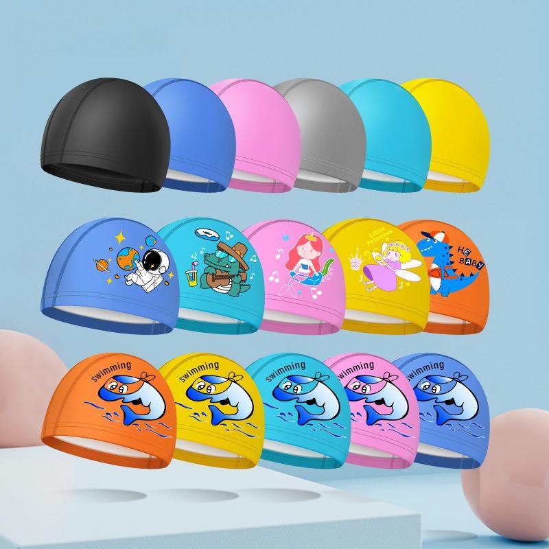 New Cartoon Swimming Caps for Boys Girls PU Waterproof Comfortable Kids Swim Caps Ear Protection Printed Children Swimming Caps