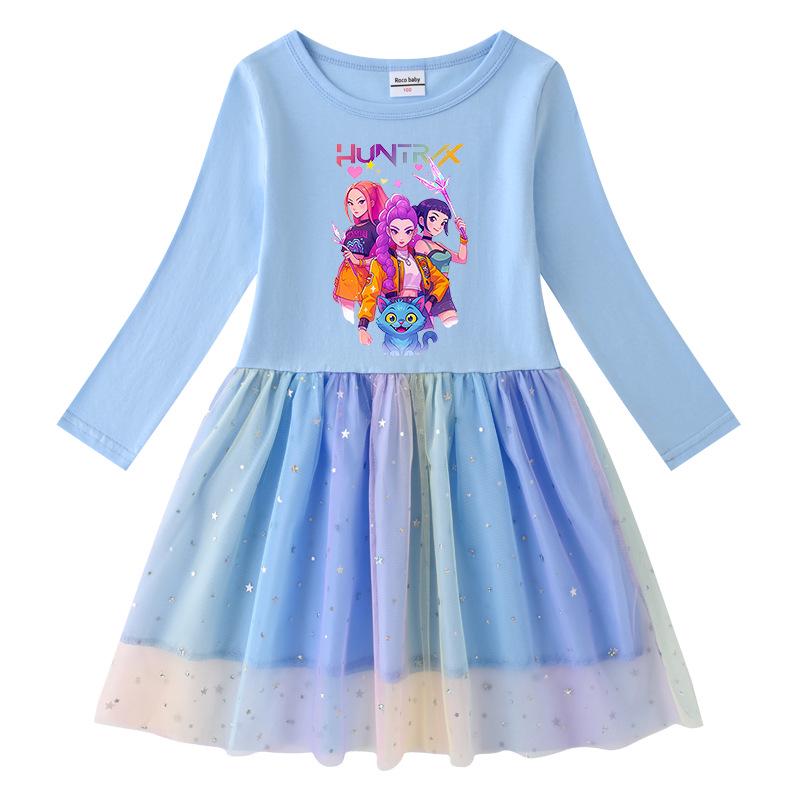 Kids' Kpop Demon Slayer Rainbow Sequins Princess Dress - Short Sleeve Summer & Long Sleeve Spring/Autumn