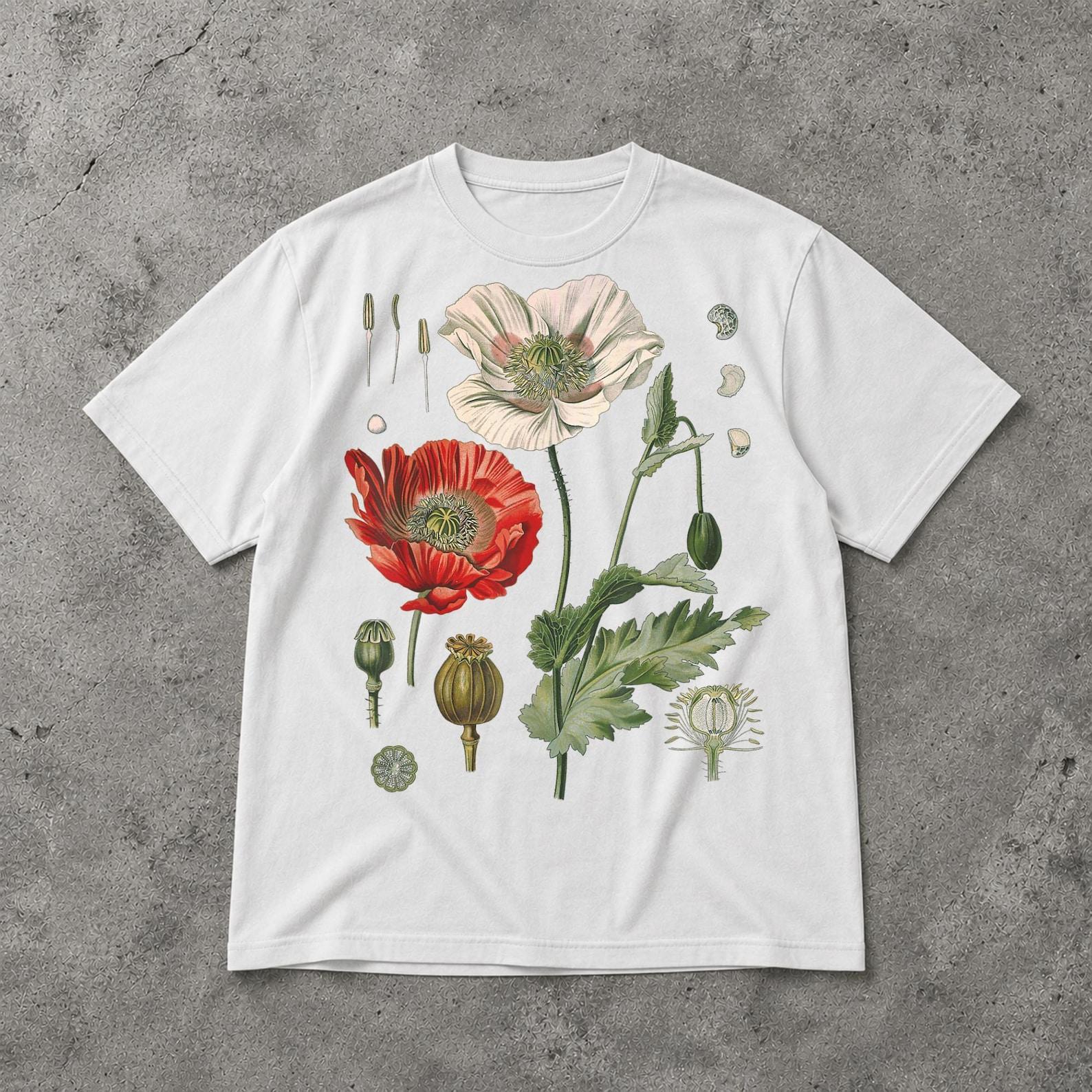 Red Poppy Botanical Shirt, Vintage Floral Wildflower Graphic Tee, Garden Poppies T Shirt 3XL
