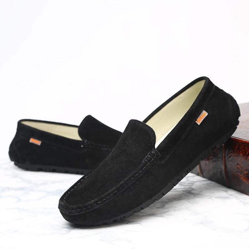 

Мужская обувь в британском стиле, кожаные туфли на плоской подошве, повседневная мужская обувь, мокасины для вождения, мягкие лоферы, замшевая классическая обувь 44 чёрный