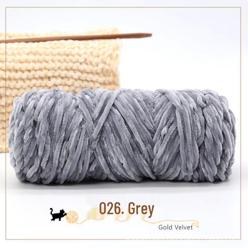 Golden Chenille Silk Velvet Yarn: Medium-Thick Polyester Yarn for Scarves, Glossy Velvet Crochet, and Wool Knitting Projects.