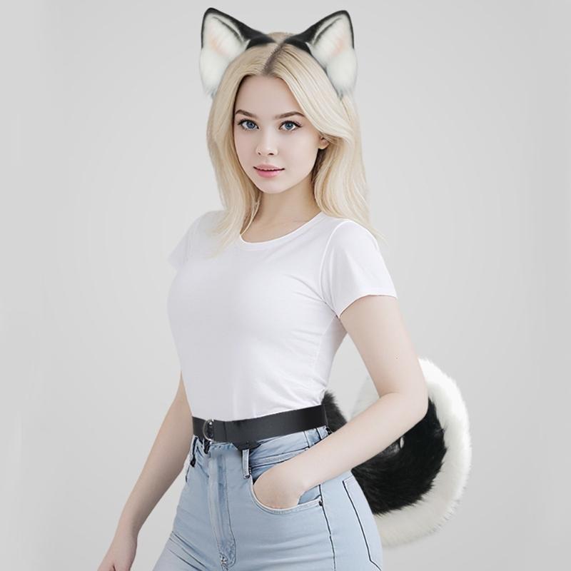 1/2 Stück Kunstpelz Tier-Schwanz Hundeschwanz Hundeohren Stirnband Halloween Cosplay Kostüm Hundeohren Haarband Hundeschwanz Hunde Kostüme