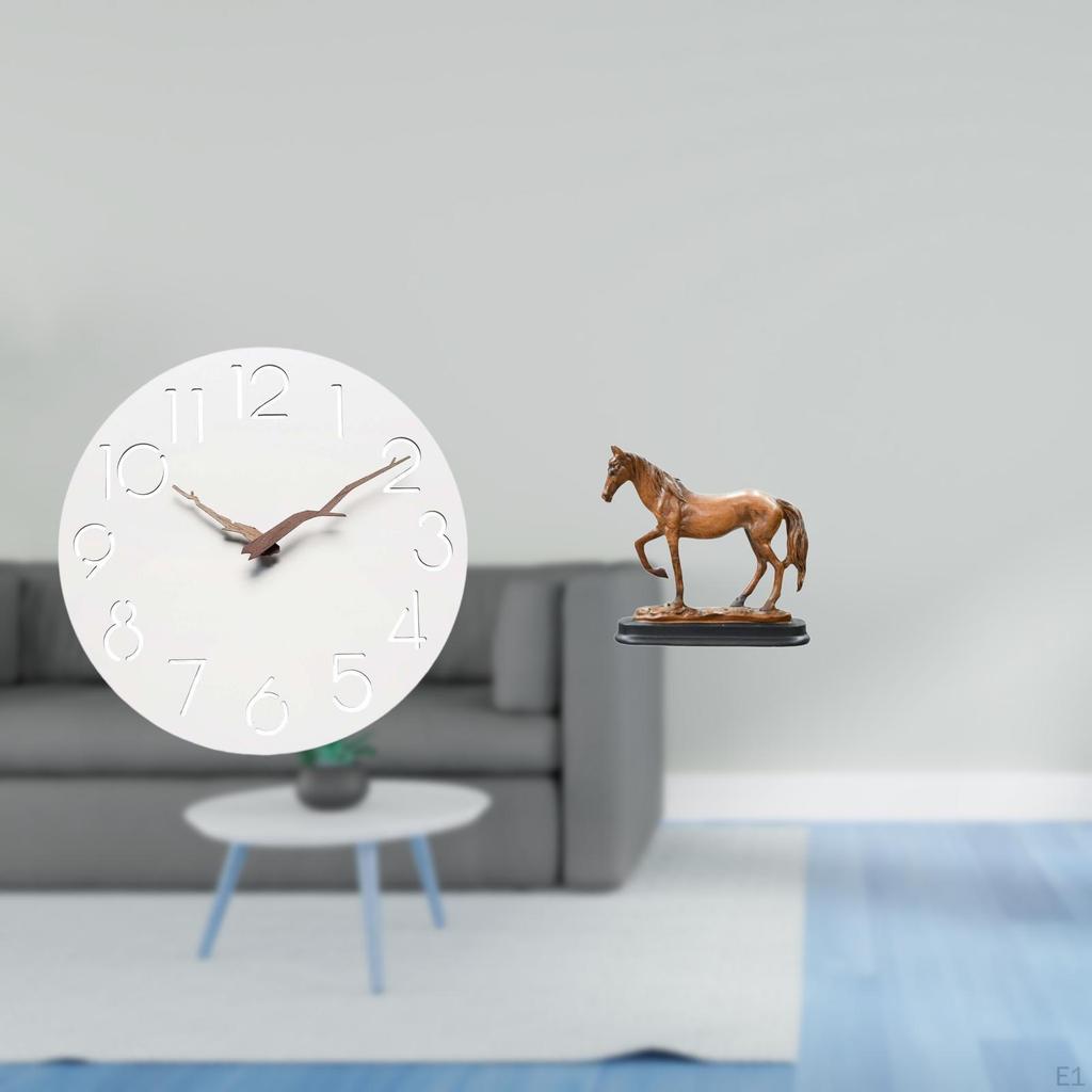 Silent Wall Clock Art for Home Kitchen Office Study Room with Modern Resin Horse Sculpture
