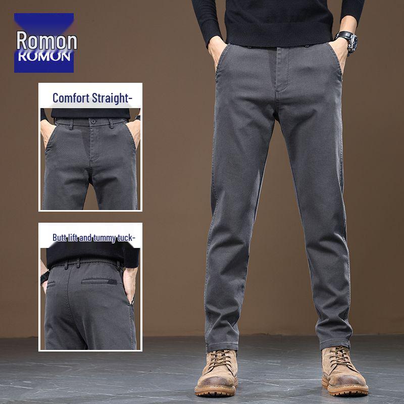Romon 2025 Men's Casual Loose Straight-Leg Pants - Versatile Stretch for Spring/Autumn/Winter