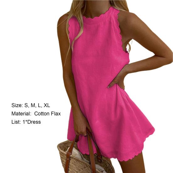 Office Lady Dress Solid Color Wavy Edge Summer Sweet Slim-fitting Mini Dress for Daily Wear