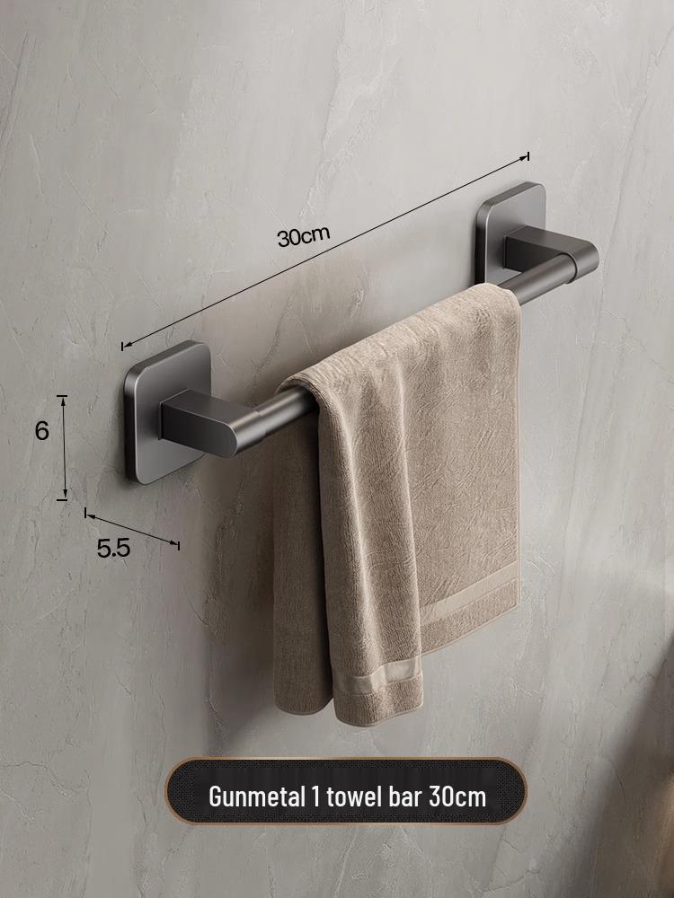 

Wall-Mounted No-Punch Towel Rack with Shelf and Single Bar for Bathroom Storage