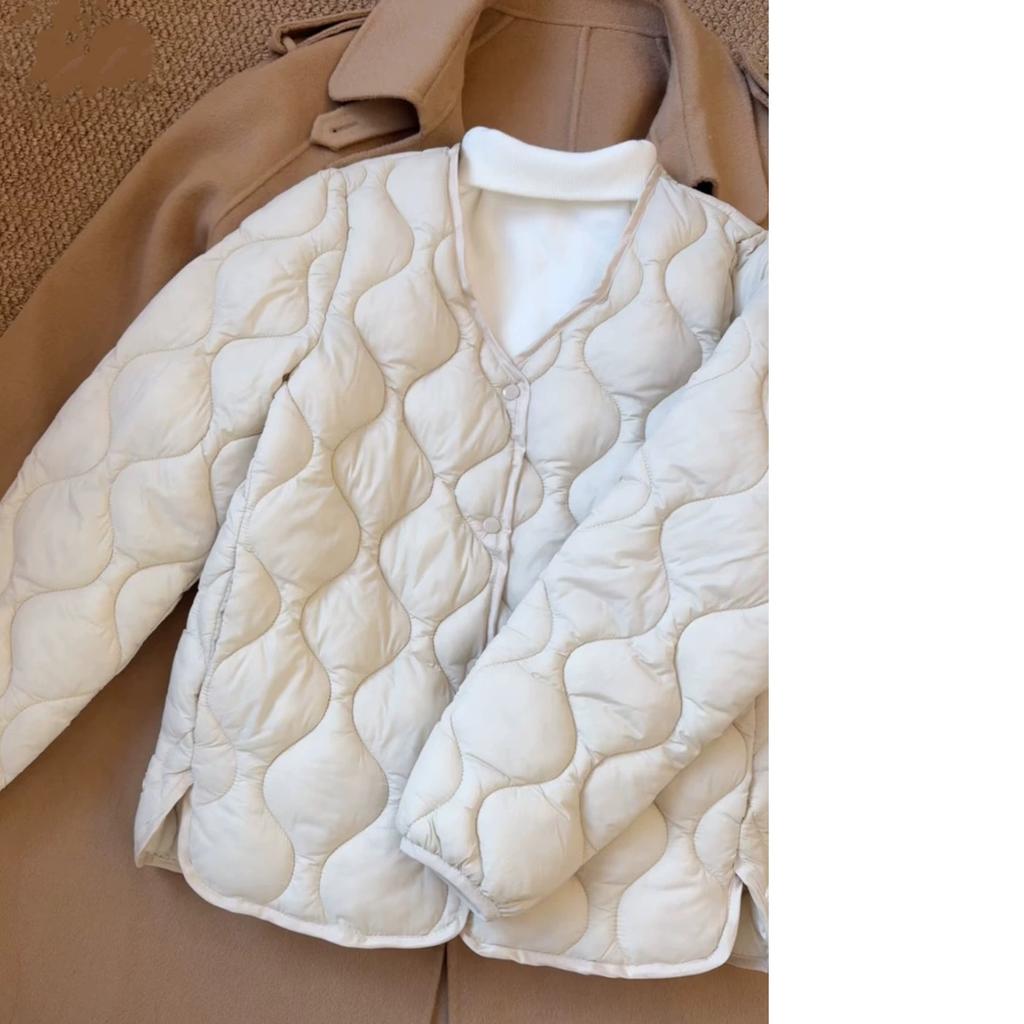 Giacca da Donna Leggera in Piuma e Cotone Vestibilità Larga Spessa Calda Senza Collo Capospalla in Cotone alla Moda Elegante per l'Inverno