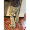 Washed yellow mud tie-dyed jeans men's American high street vibe pants thin straight slightly pulled trousers men