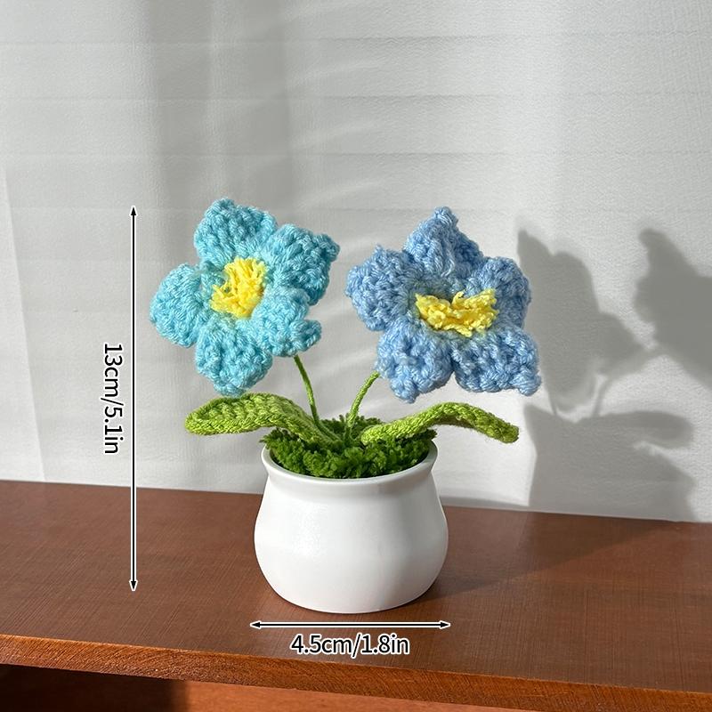 Artificial Flowers Potted Crochet Flower Ornament Desk Accessories Room Decoration Home Decor Holiday Gifts