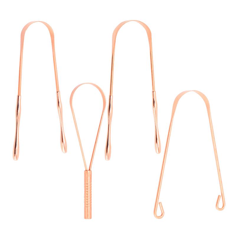 Copper & Stainless Steel Double-Sided Tongue Scraper - Single Handle Tongue Coating Cleaner for Fresh Breath