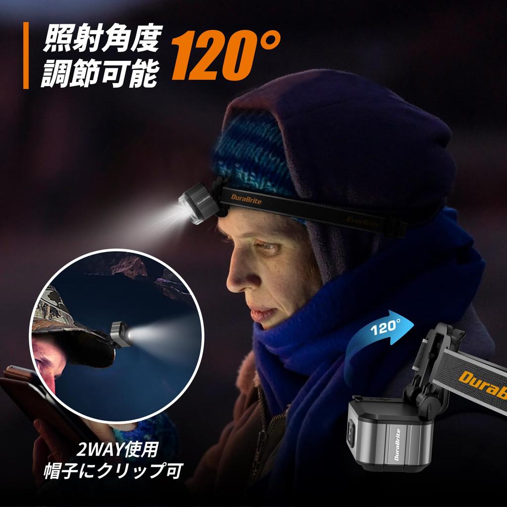 DuraBrite USB Wiederaufladbar Max 400 Speicher 6 Beleuchtungsmodi und Grün SOS Einstellbar IP67 Wasserdicht und Ideal für Nacht Outdoor und Power Kompakt und Grau