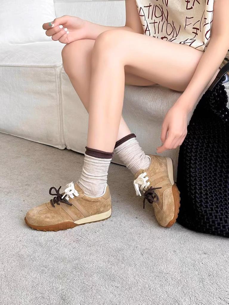 Lederschuhe für Damen aus Rindsleder, einfarbig, mit Schnürsenkeln, 2025 Frühling neu, deutsche Trainingsschuhe, vielseitig, Maillard-Farbe, Freizeitschuhe