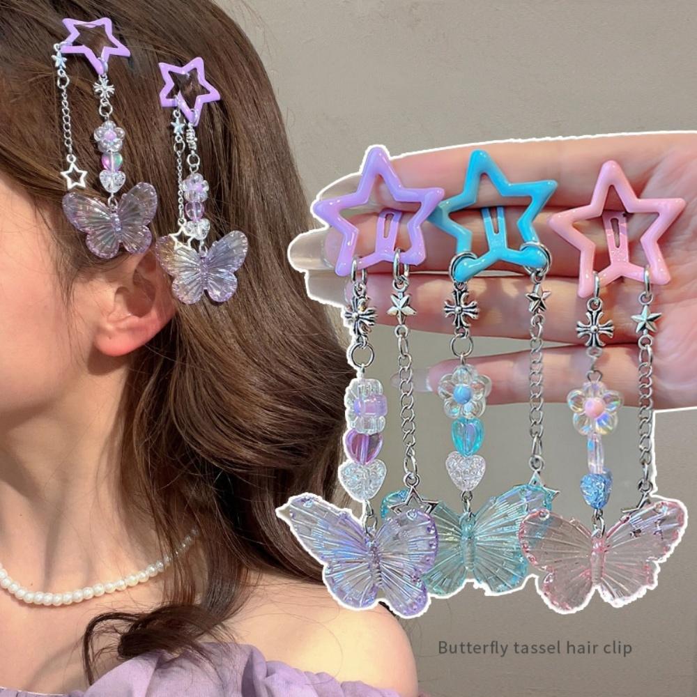 Star Hair Clip Vibrant Kids Hair Accessories Butterfly Tassel Hairpin High Quality Y2k Hair Clip For Parties Girls Daily Wear
