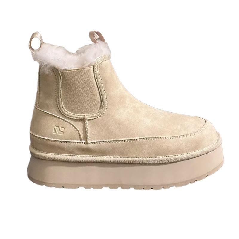 High-end leather real hair snow boots for women, winter casual versatile thick-soled velvet thermal cigarette boots