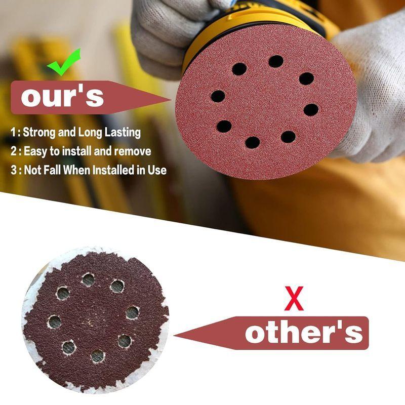 100PCS 125mm Sanding Discs, 5 Inch 8 Hole Hook and Loop Sanding Pads for Random Orbital Sander(40 to 2000Grits)